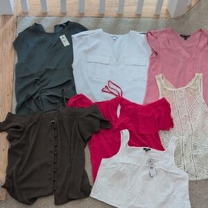 Express Women's Blouses in White, Pink, and Red